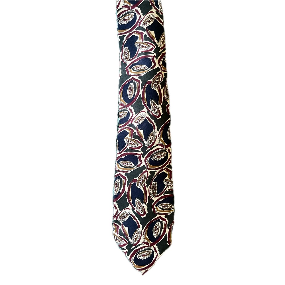 Pattinni Uomo Silk Tie X-Long Navy Burgundy Abstract Paisley Made USA Hajjar's